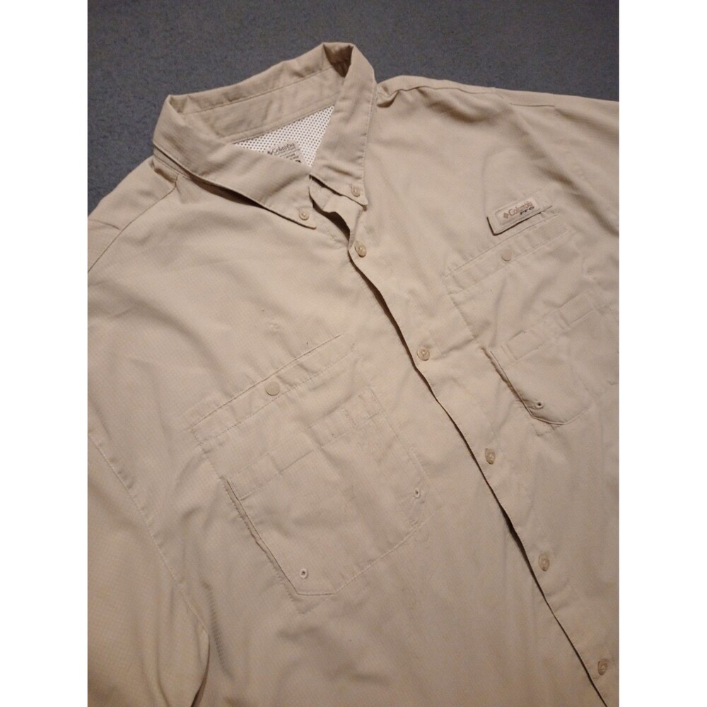 Columbia PFG Men's XXL Short Sleeve Vented Fishing Shirt Tan Outdoor Khaki